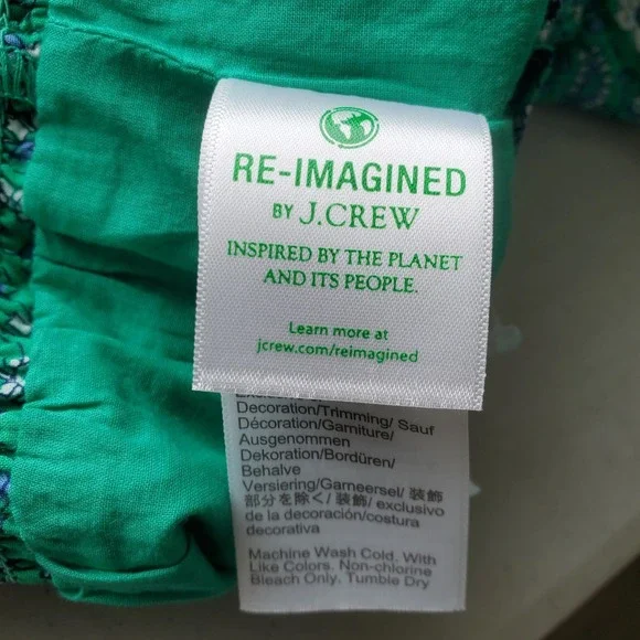 J. Crew NWT Green Floral Paisley Cotton Smocked Tiered Mini Skirt Size Large - Picture 6 of 13